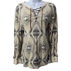 Ralph Lauren Cream Gray Long Sleeve Relaxed Tunic